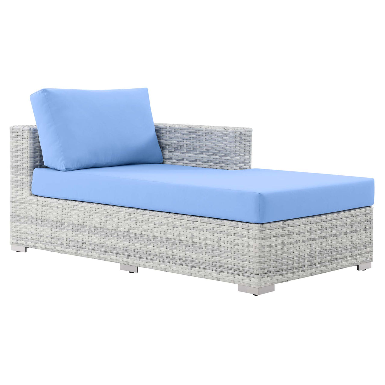 Conversation Alfresco Right Chaise | Outdoor Modular Sectional Component, Light Gray & Light Blue