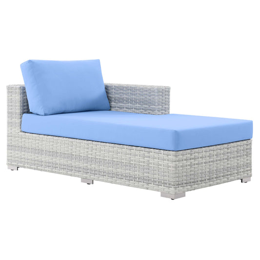 Conversation Alfresco Right Chaise | Outdoor Modular Sectional Component, Light Gray & Light Blue