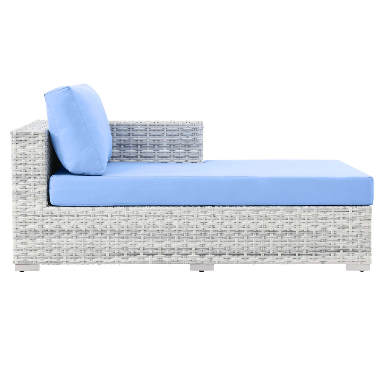 Conversation Alfresco Right Chaise | Outdoor Modular Sectional Component, Light Gray & Light Blue