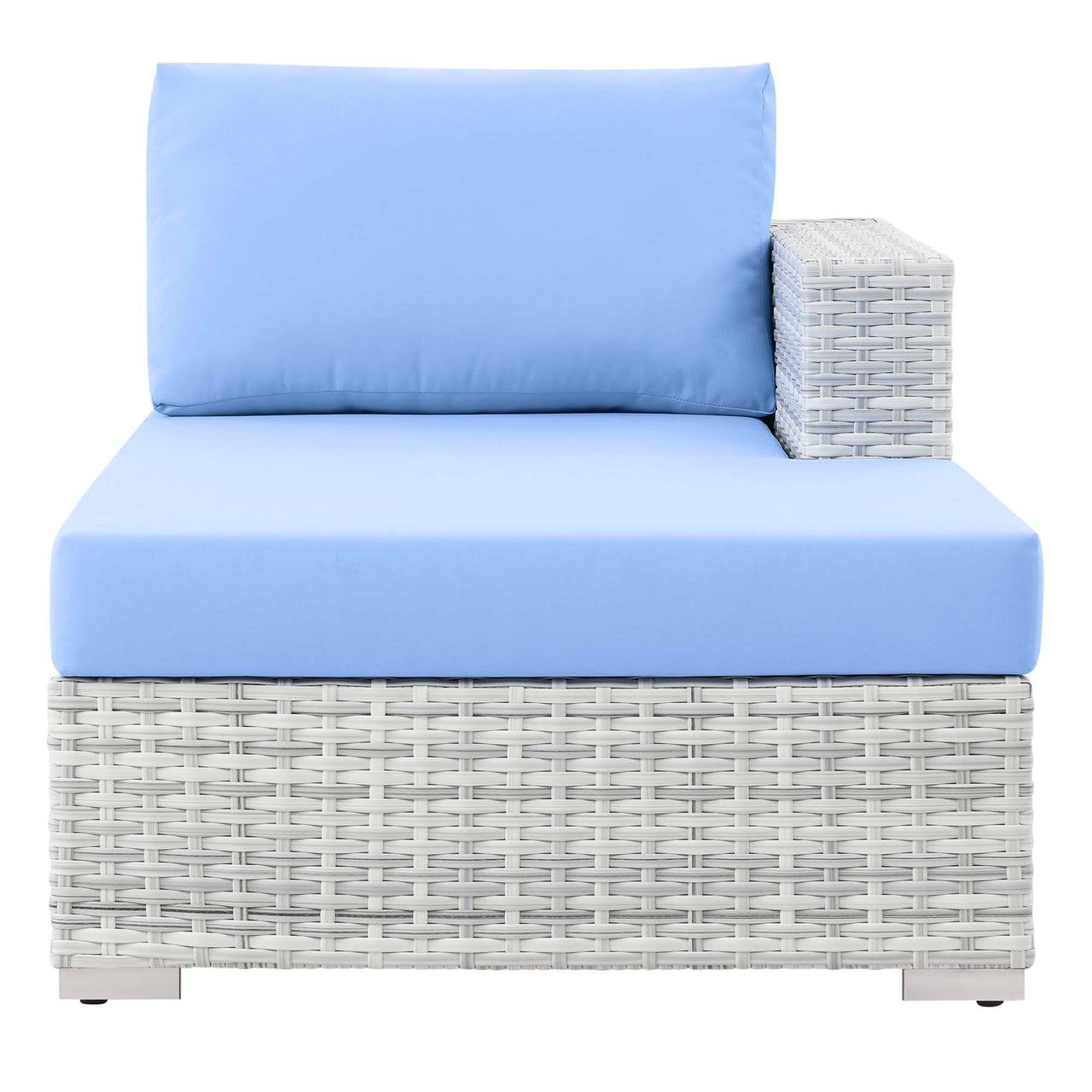 Conversation Alfresco Right Chaise | Outdoor Modular Sectional Component, Light Gray & Light Blue