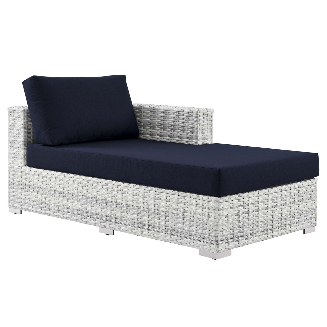 Conversation Alfresco Right Chaise | Outdoor Modular Sectional Component, Light Gray & Navy