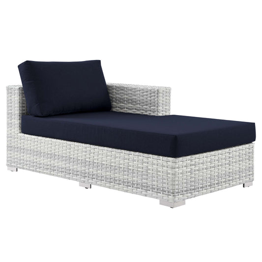 Conversation Alfresco Right Chaise | Outdoor Modular Sectional Component, Light Gray & Navy