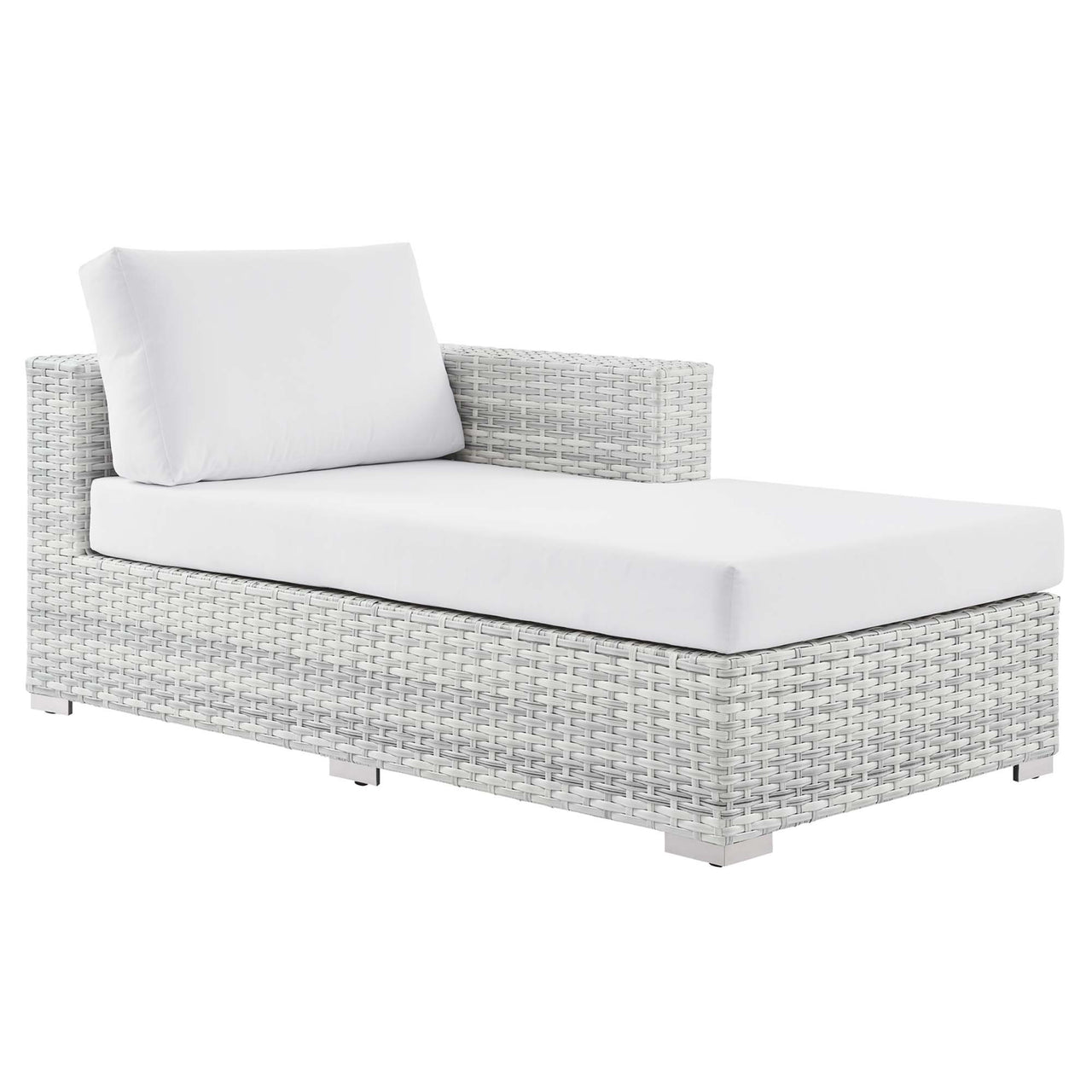 Conversation Alfresco Right Chaise | Outdoor Modular Sectional Component, Light Gray & White