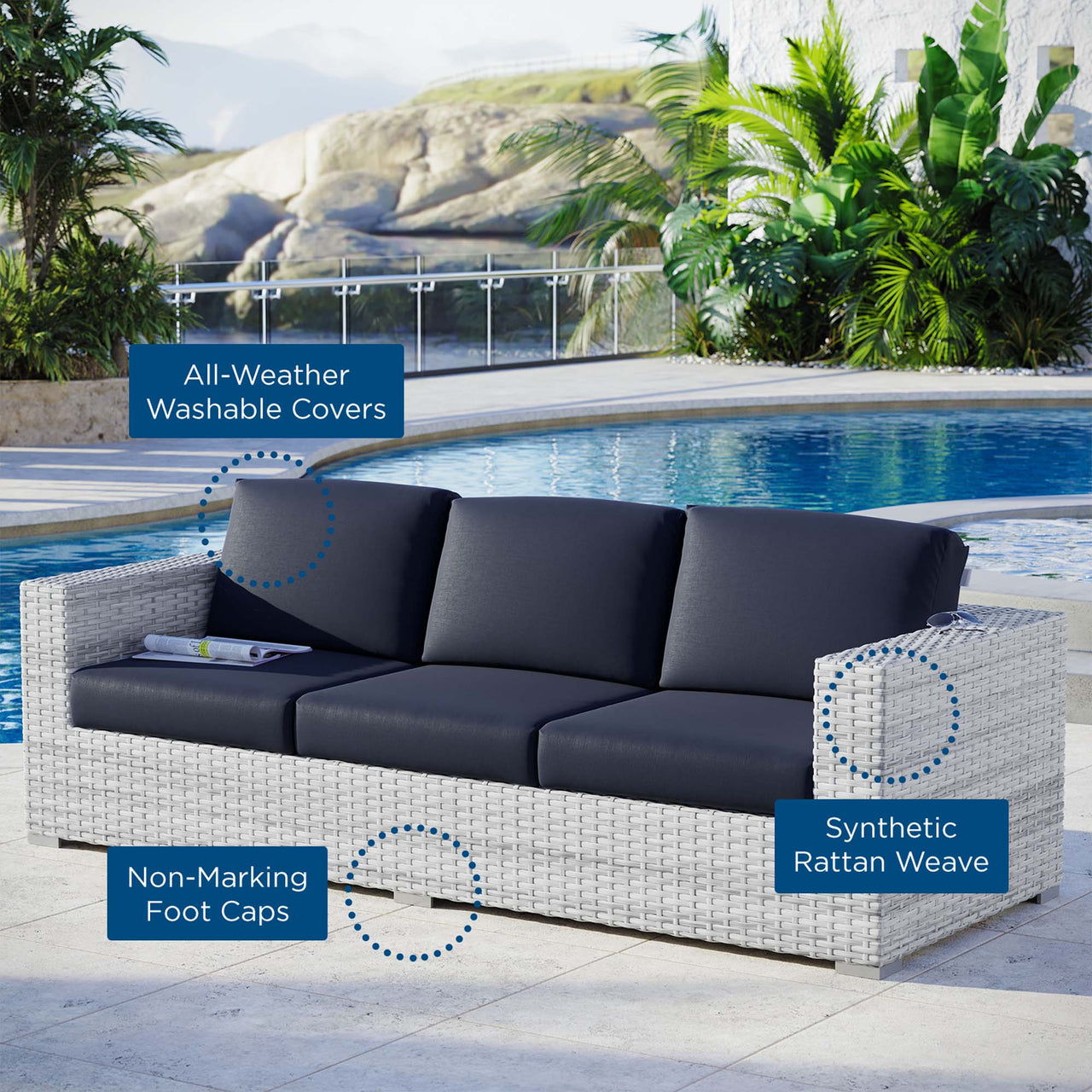 Conversation Alfresco Sofa, Light Gray & Navy