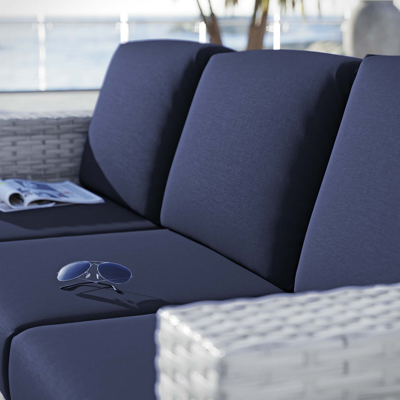 Conversation Alfresco Sofa, Light Gray & Navy