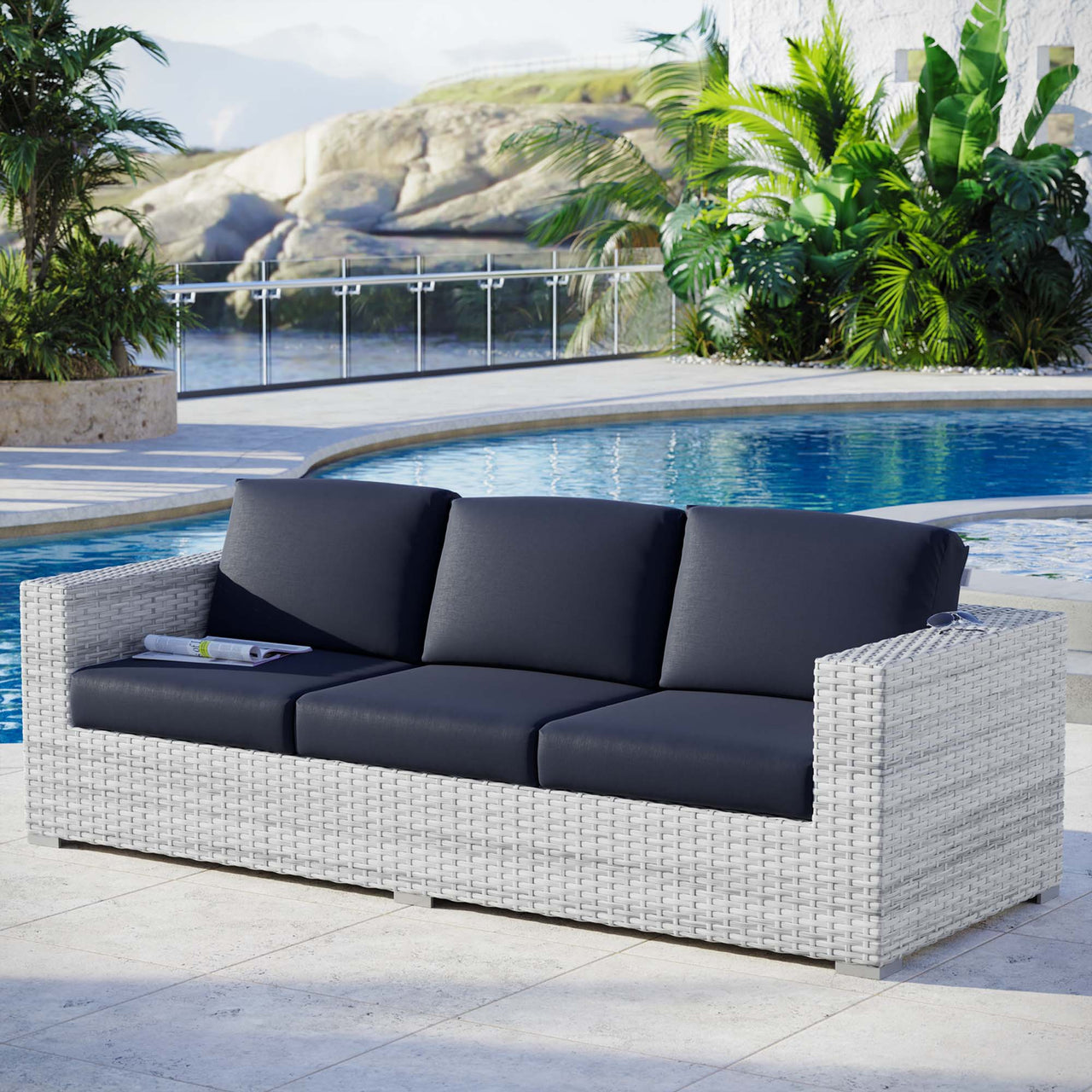 Conversation Alfresco Sofa, Light Gray & Navy