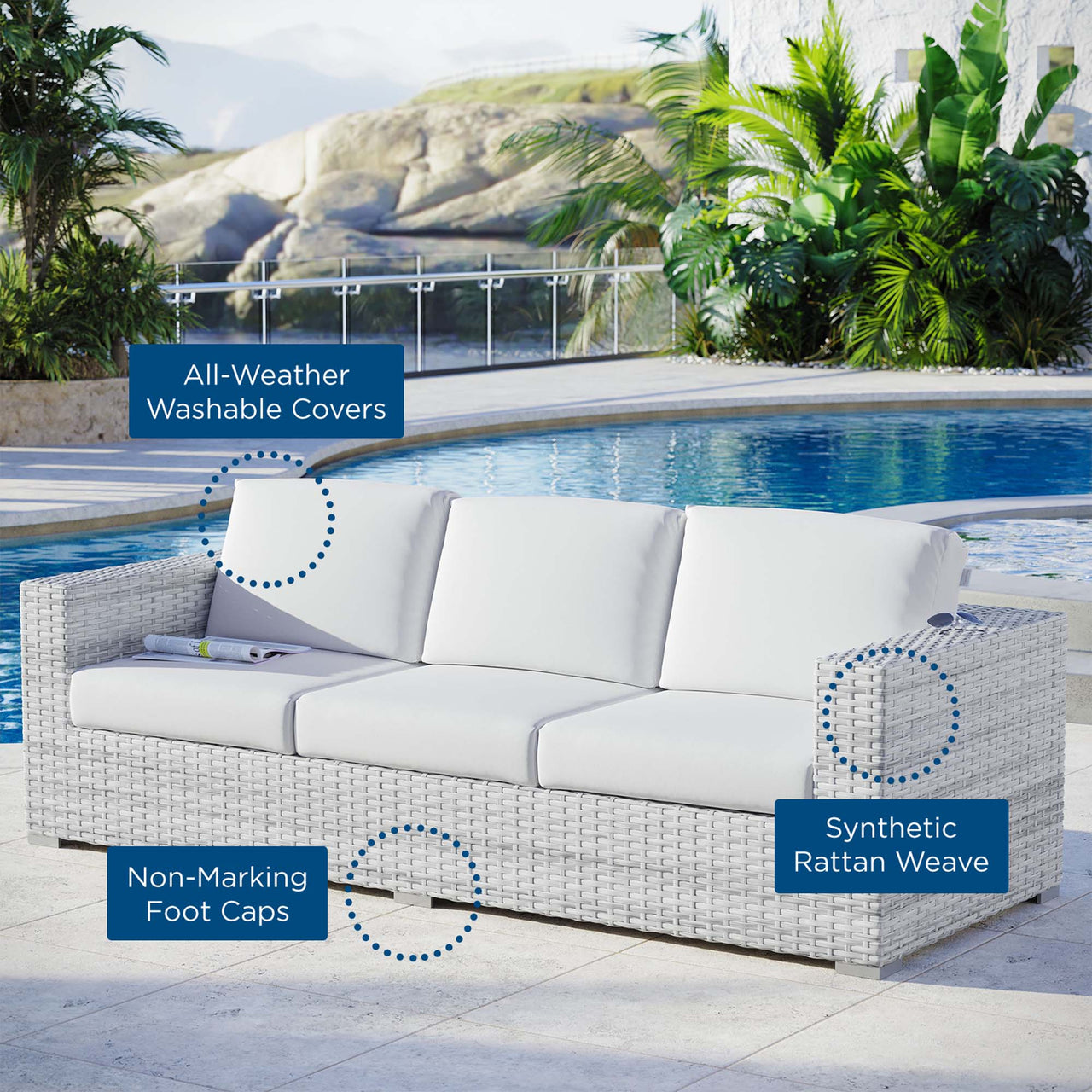 Conversation Alfresco Sofa, Light Gray & White
