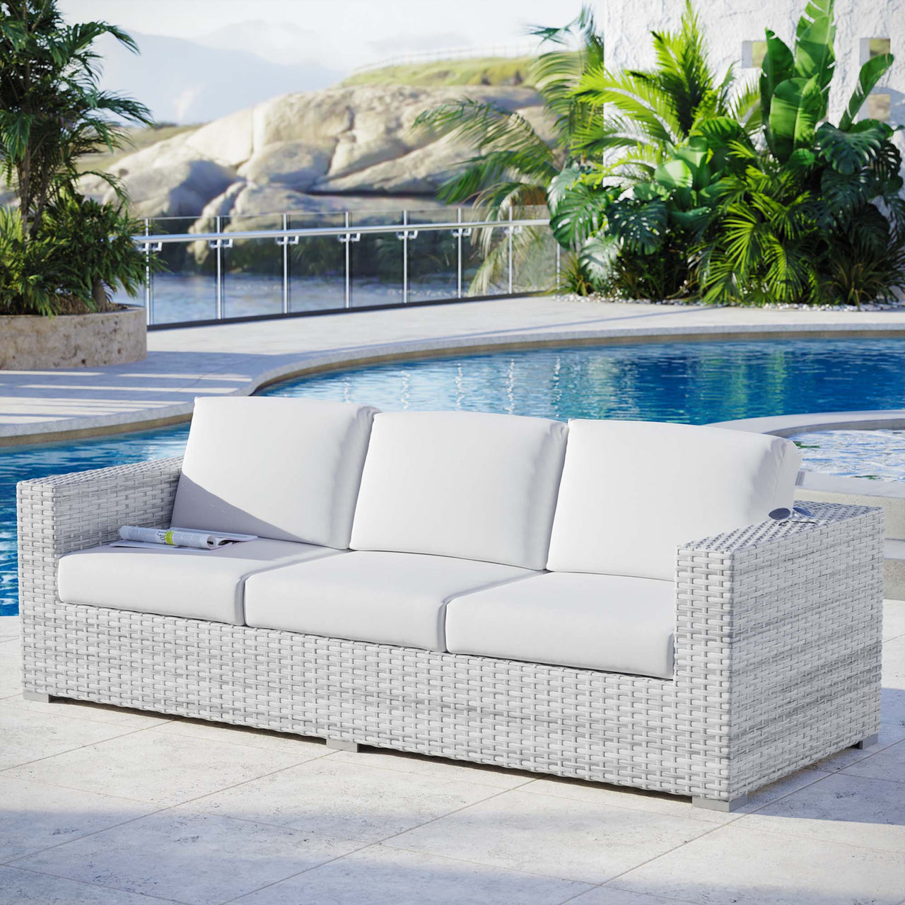 Conversation Alfresco Sofa, Light Gray & White