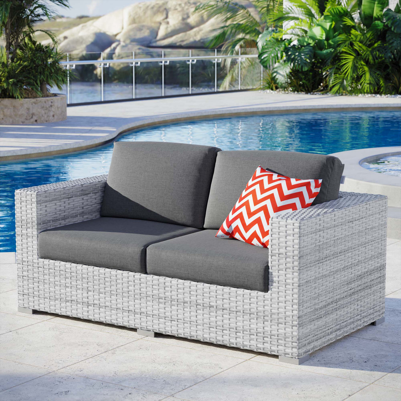Conversation Alfresco Loveseat, Light Gray & Charcoal