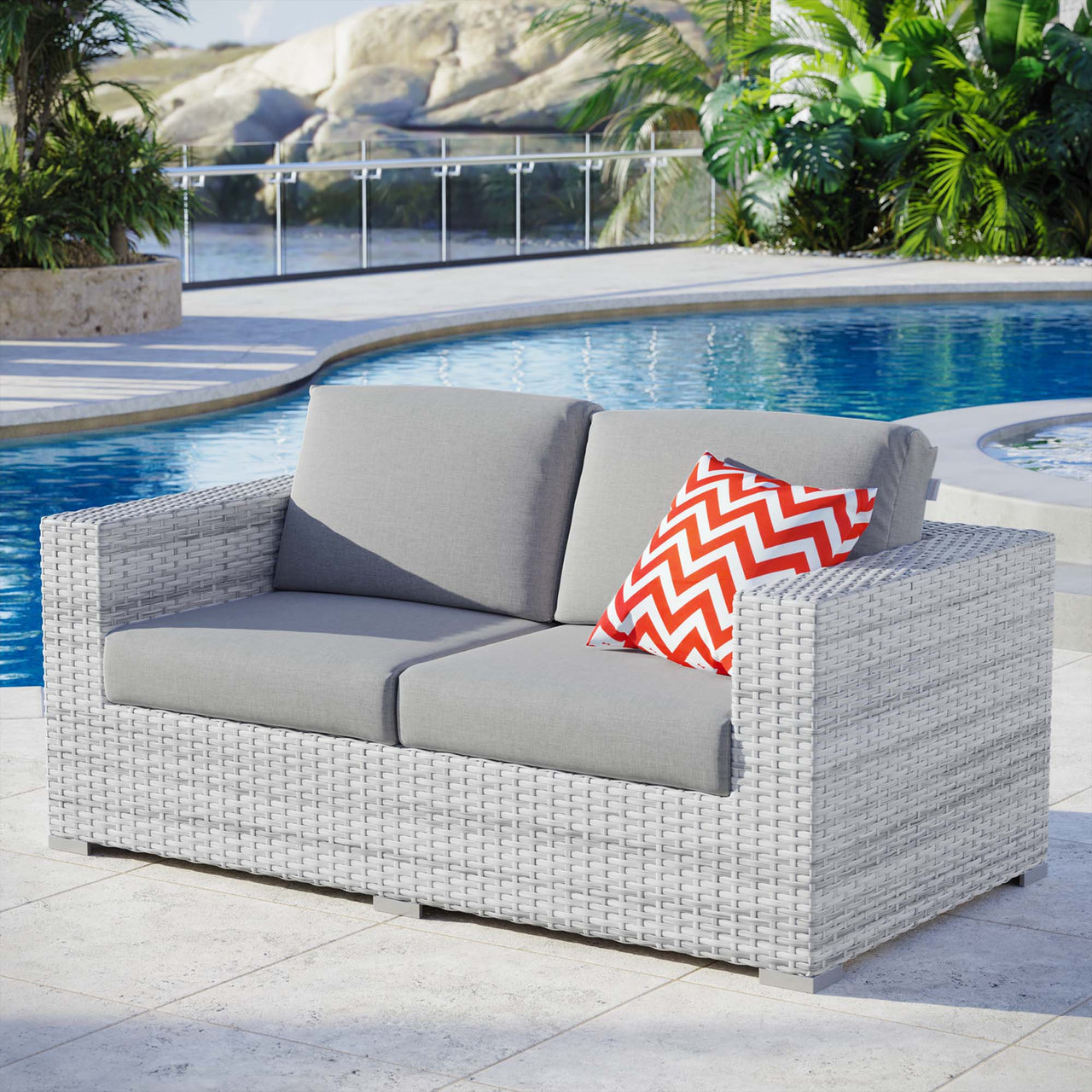 Conversation Alfresco Loveseat, Light Gray & Gray