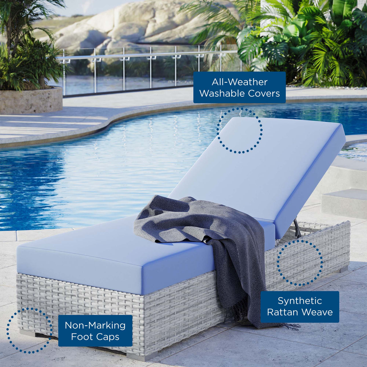 Conversation Alfresco Chaise, Light Gray & Light Blue