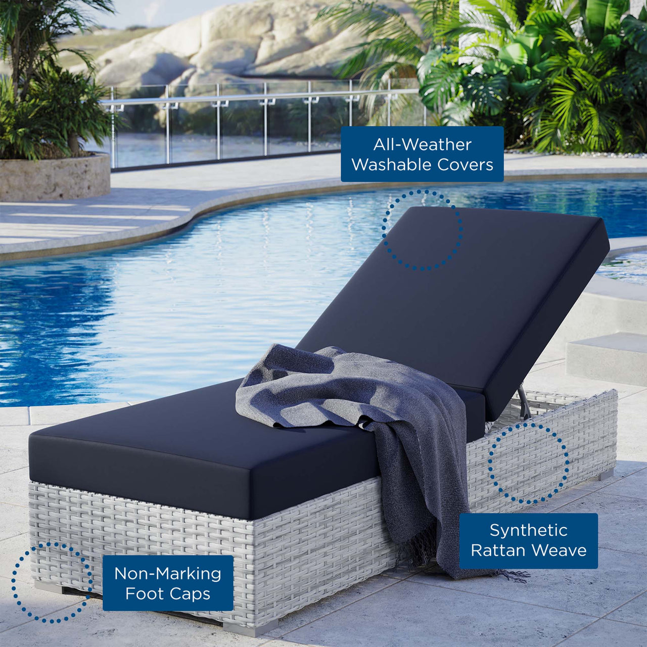Conversation Alfresco Chaise, Light Gray & Navy
