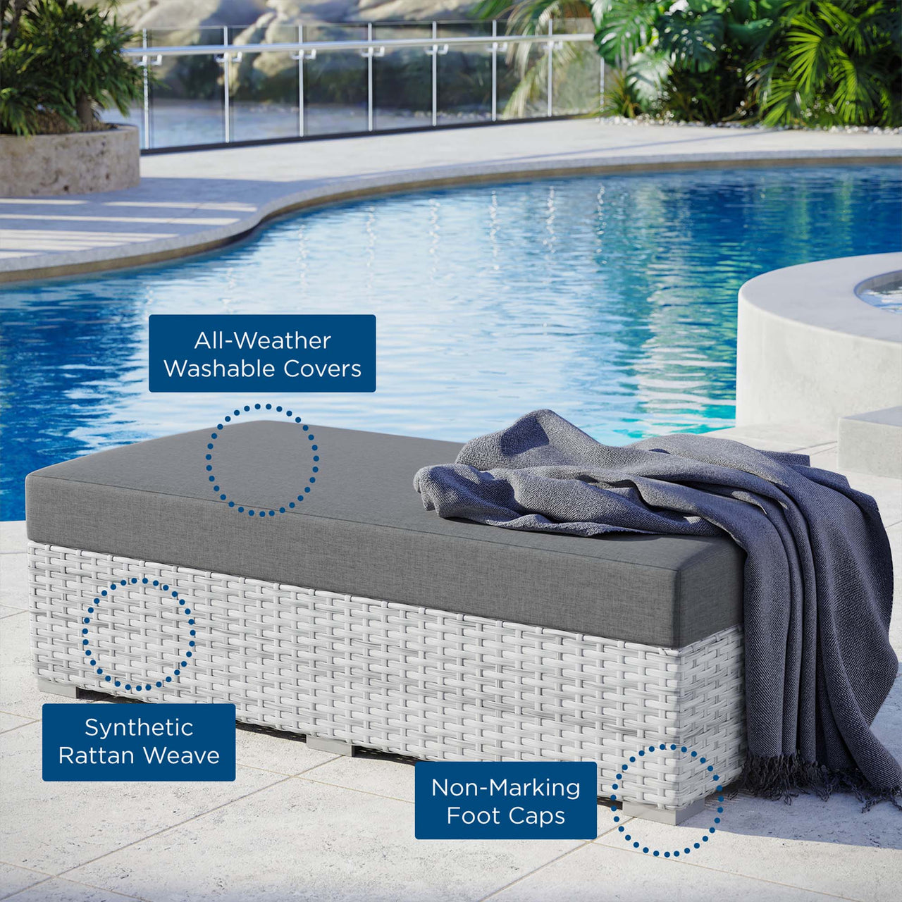 Conversation Alfresco Rectangular Ottoman, Light Gray & Charcoal