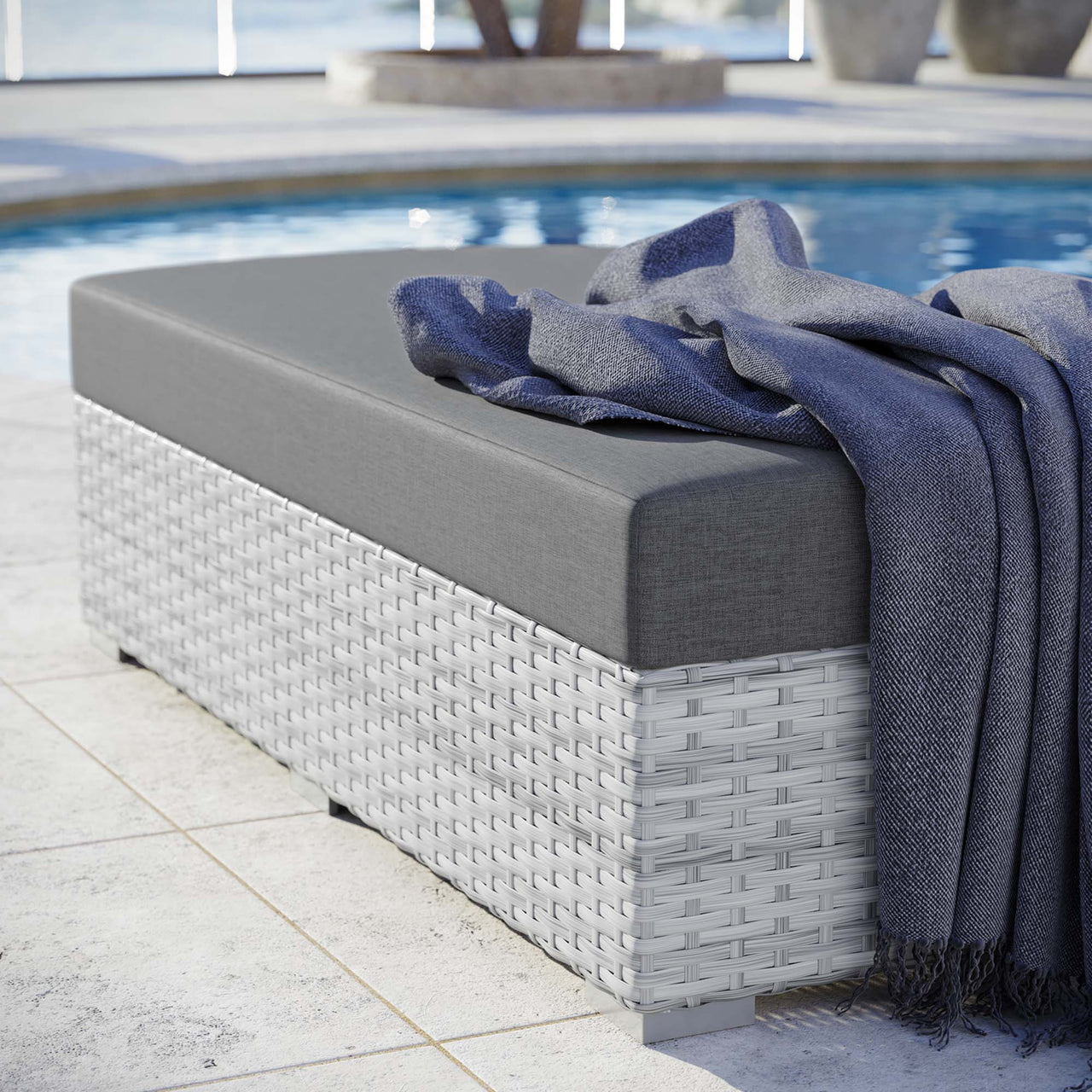 Conversation Alfresco Rectangular Ottoman, Light Gray & Charcoal