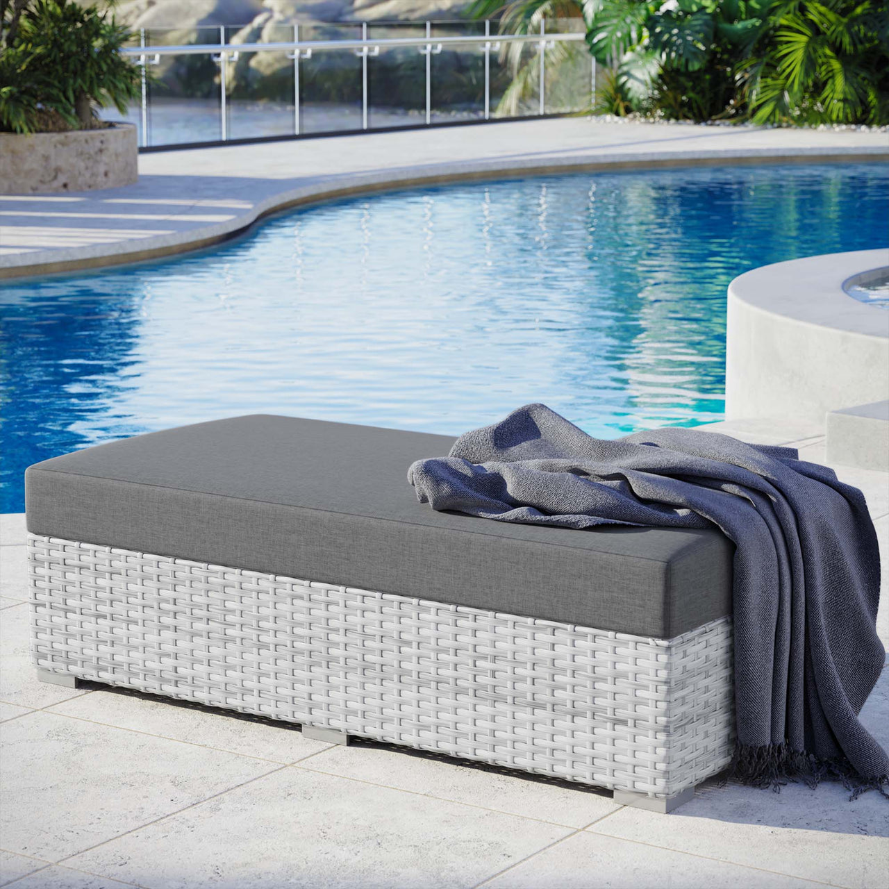 Conversation Alfresco Rectangular Ottoman, Light Gray & Charcoal