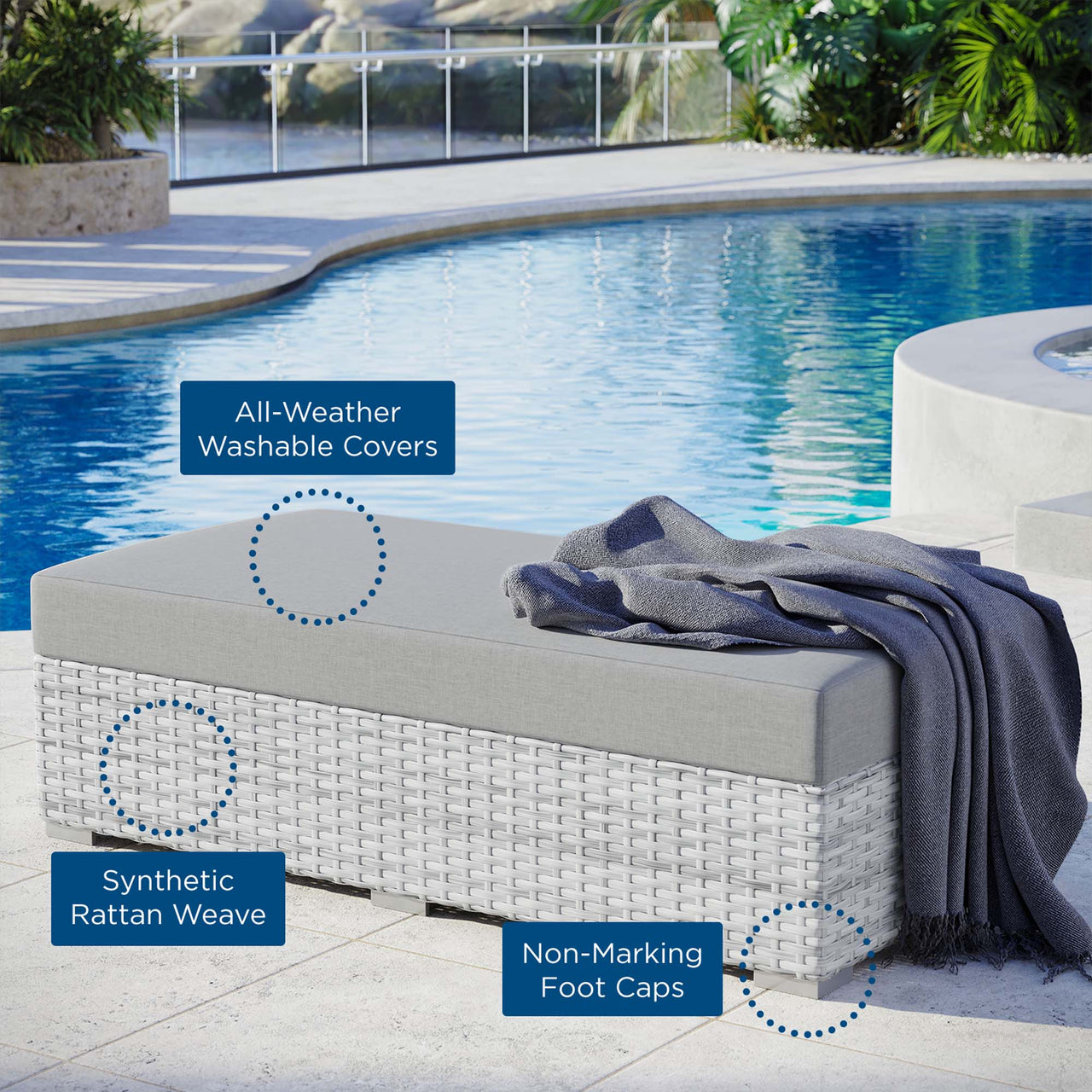 Conversation Alfresco Rectangular Ottoman, Light Gray & Gray