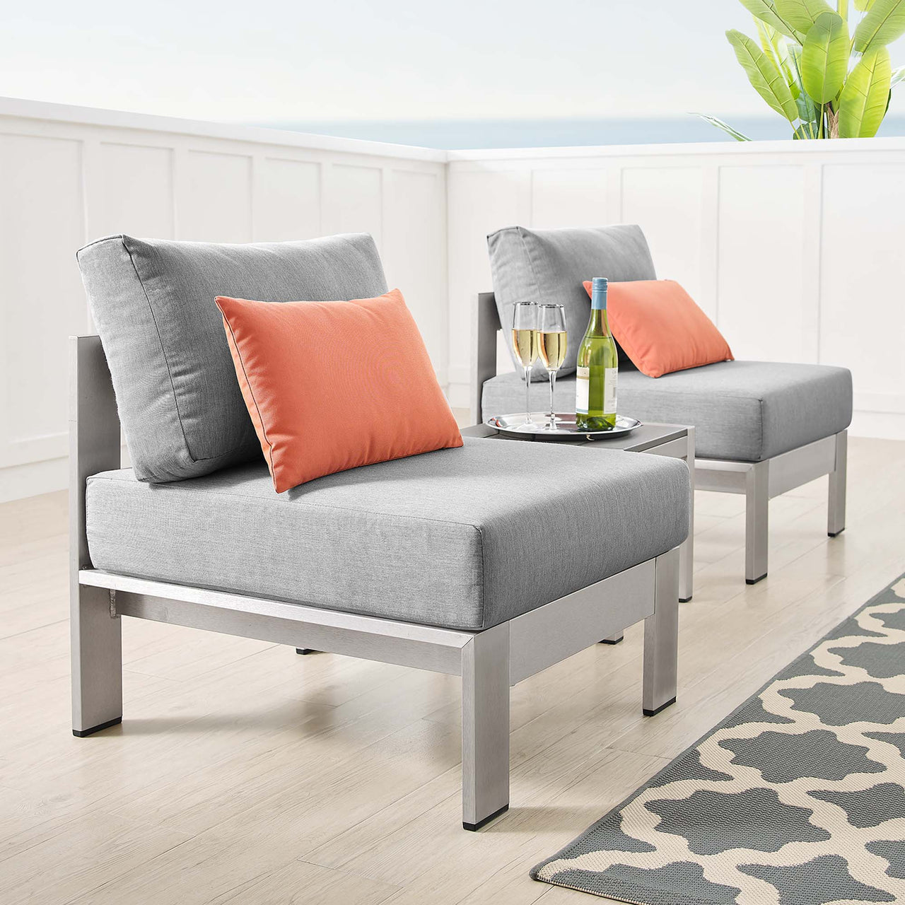Shorea 3-Piece Sunbrella® Fabric Alfresco Set, Silver & Gray