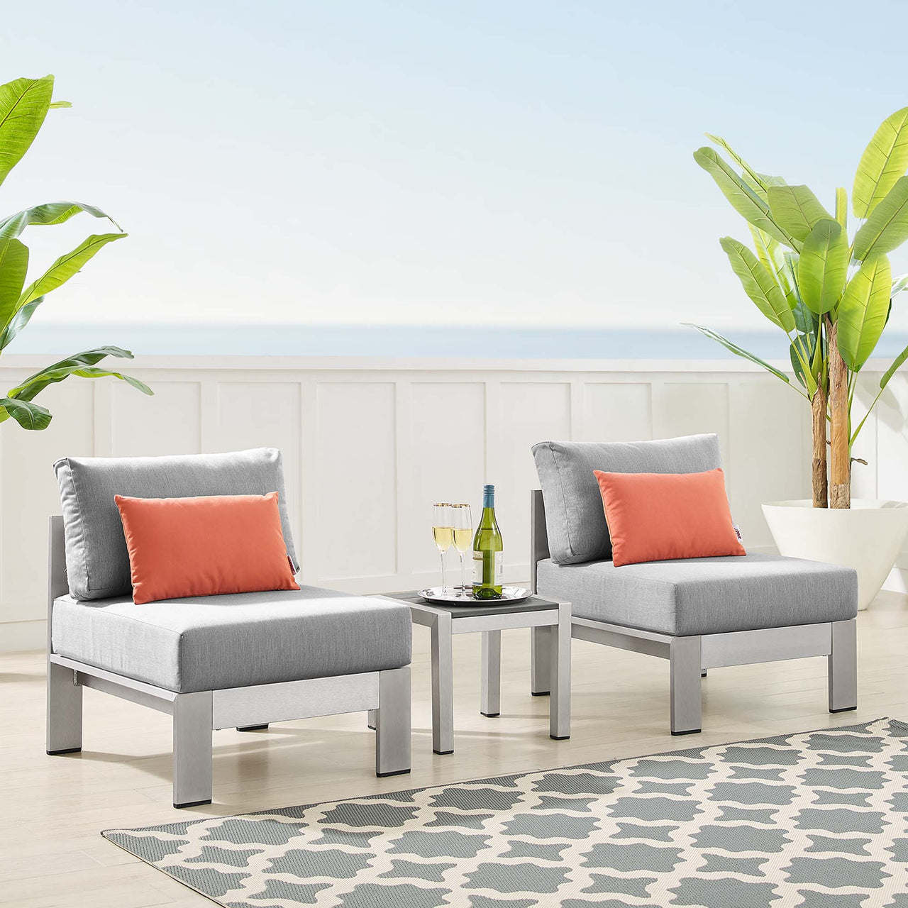 Shorea 3-Piece Sunbrella® Fabric Alfresco Set, Silver & Gray
