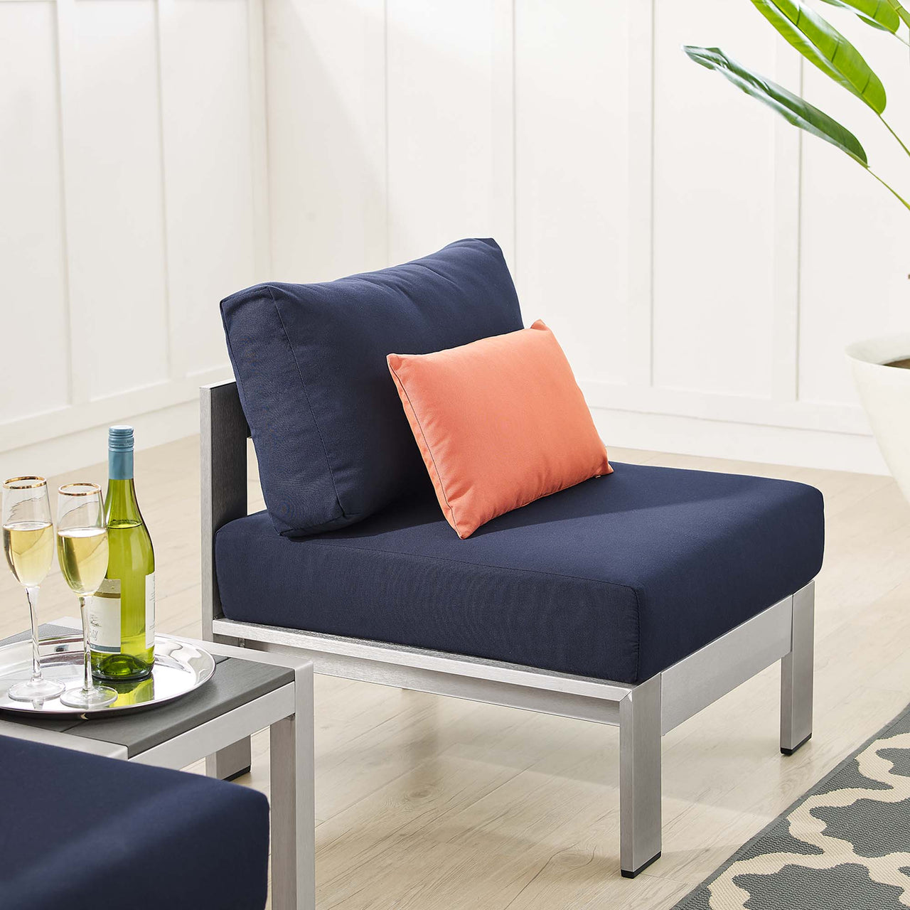 Shorea 3-Piece Sunbrella® Fabric Alfresco Set, Silver & Navy