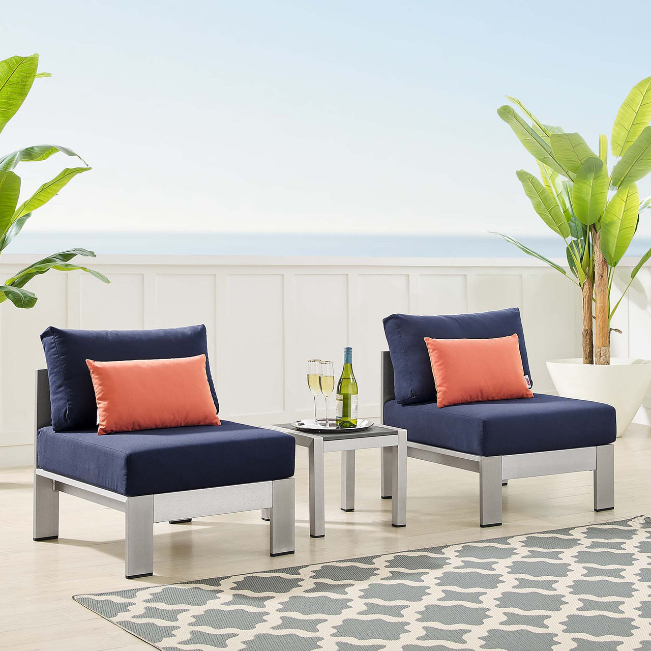 Shorea 3-Piece Sunbrella® Fabric Alfresco Set, Silver & Navy
