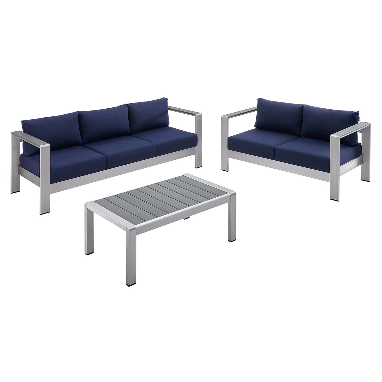 Shorea 3-Piece Sunbrella® Fabric Alfresco Set, Silver & Navy