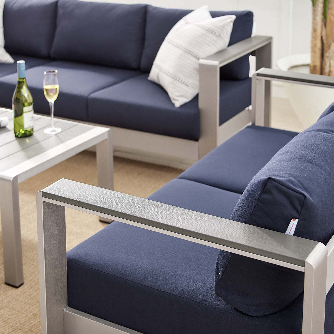 Shorea 3-Piece Sunbrella® Fabric Alfresco Set, Silver & Navy