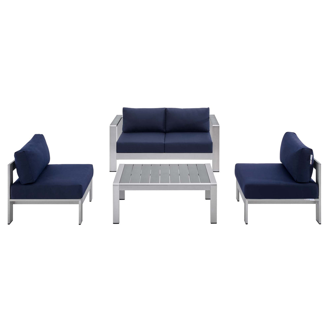 Shorea 4-Piece Sunbrella® Fabric Alfresco Set, Silver & Navy