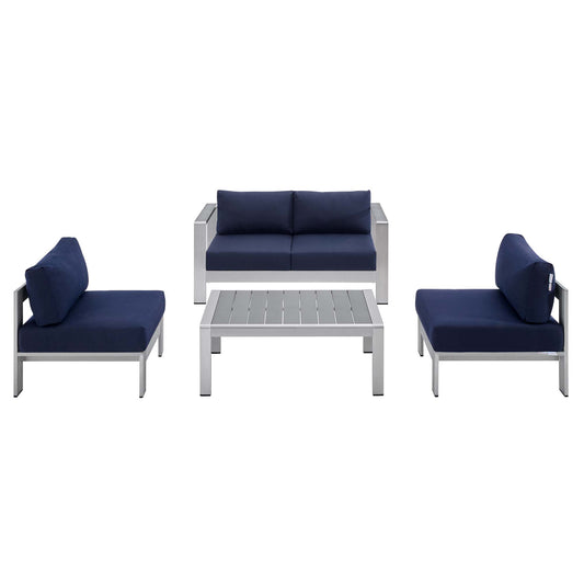 Shorea 4-Piece Sunbrella® Fabric Alfresco Set, Silver & Navy