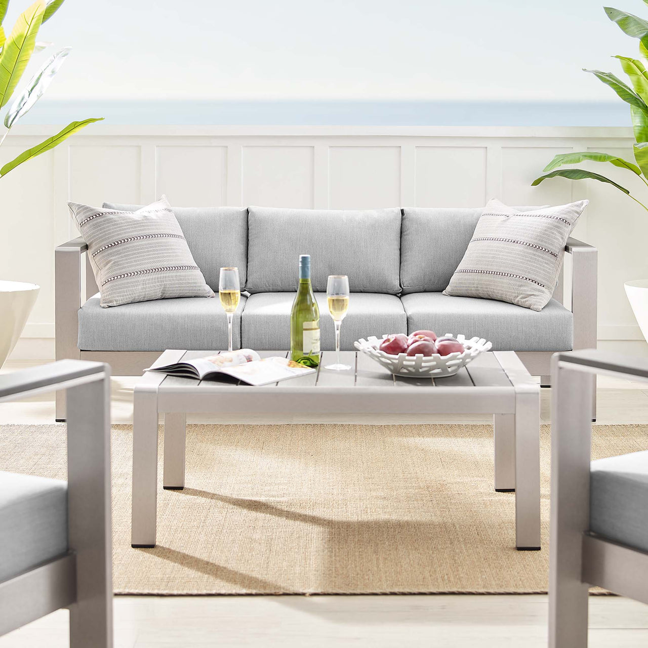 Shorea 4-Piece Sunbrella® Fabric Alfresco Set, Silver & Gray