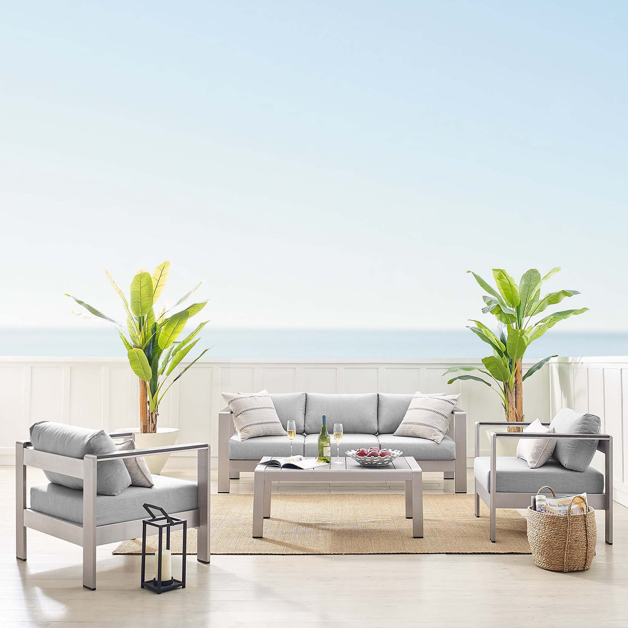 Shorea 4-Piece Sunbrella® Fabric Alfresco Set, Silver & Gray