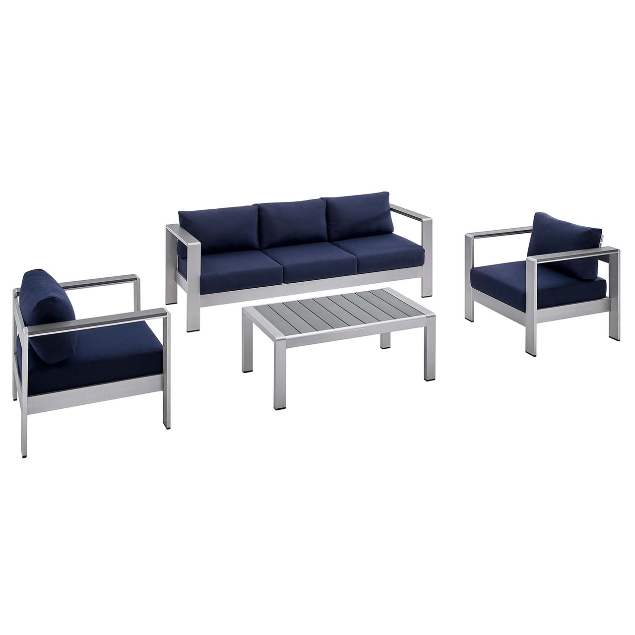 Shorea 4-Piece Sunbrella® Fabric Alfresco Set, Silver & Navy