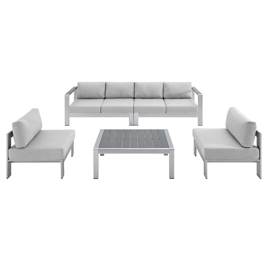Shorea 5-Piece Sunbrella® Fabric Alfresco Sectional Sofa Set, Silver & Gray