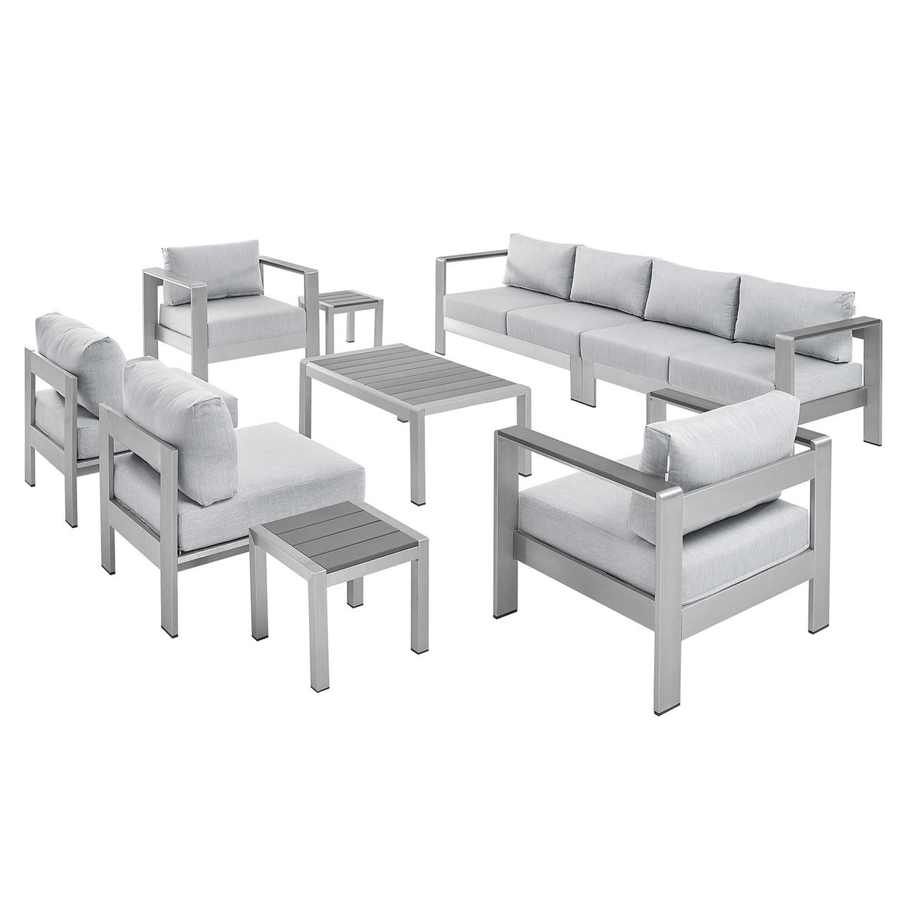Shorea 9-Piece Sunbrella® Fabric Alfresco Sectional Sofa Set, Silver & Gray