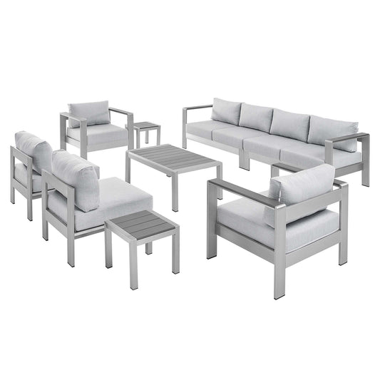 Shorea 9-Piece Sunbrella® Fabric Alfresco Sectional Sofa Set, Silver & Gray