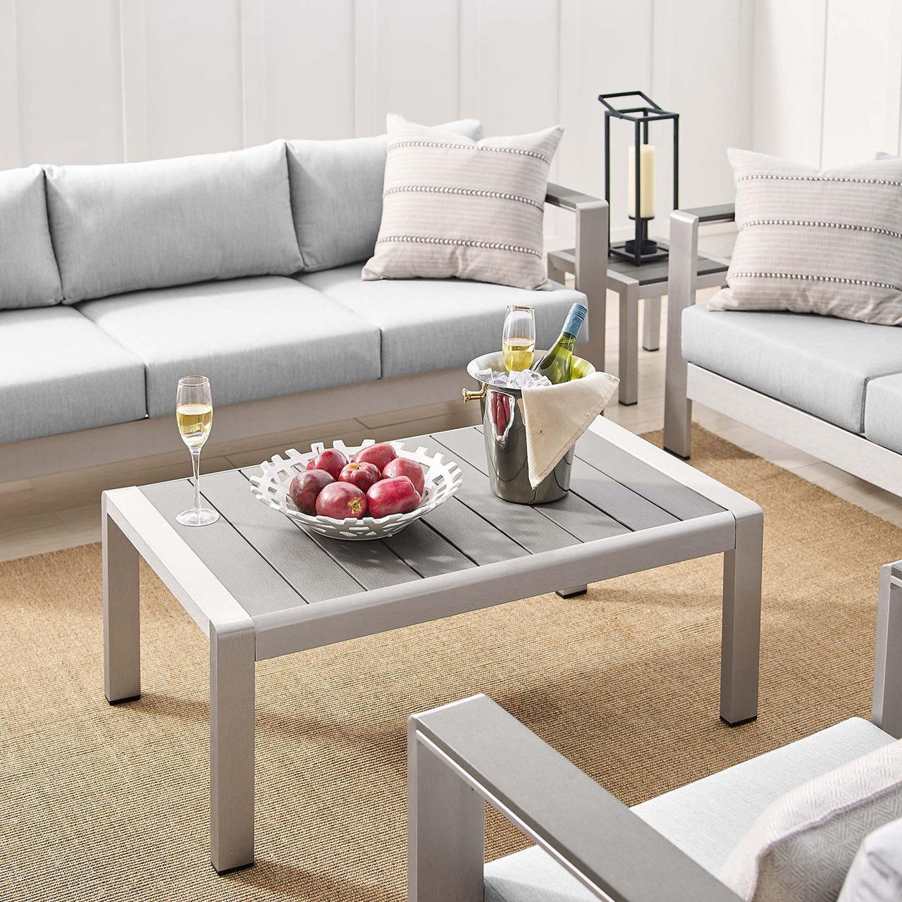 Shorea 7-Piece Sunbrella® Fabric Alfresco Set, Silver & Gray