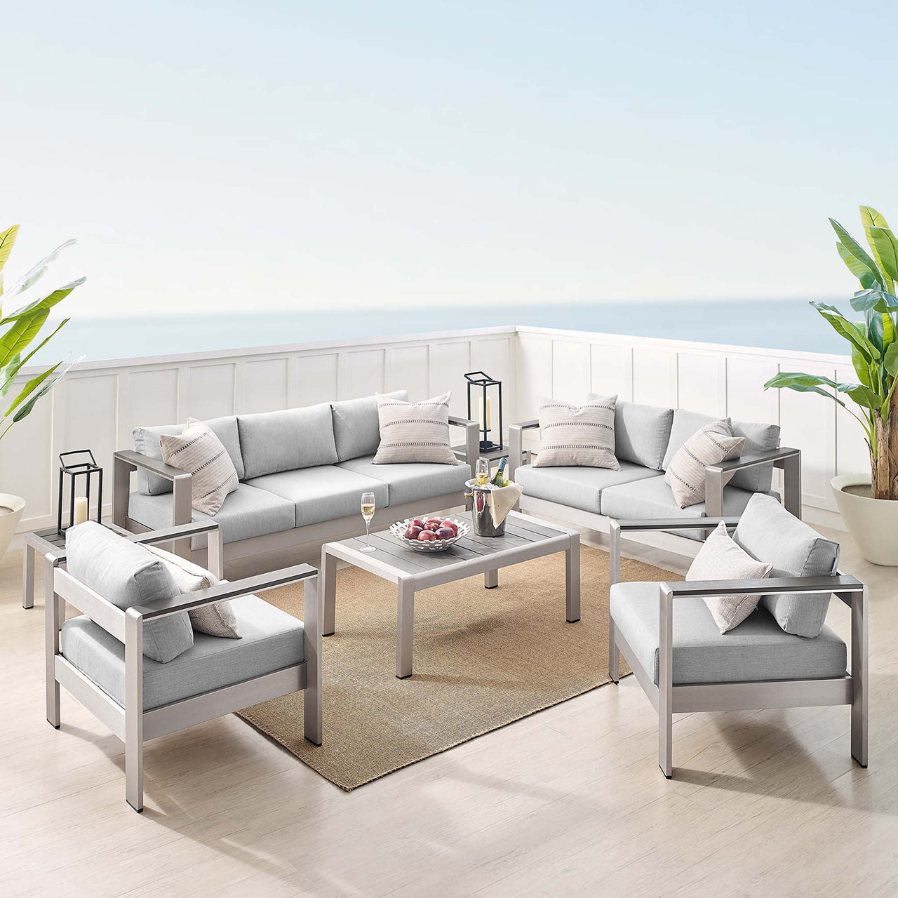 Shorea 7-Piece Sunbrella® Fabric Alfresco Set, Silver & Gray