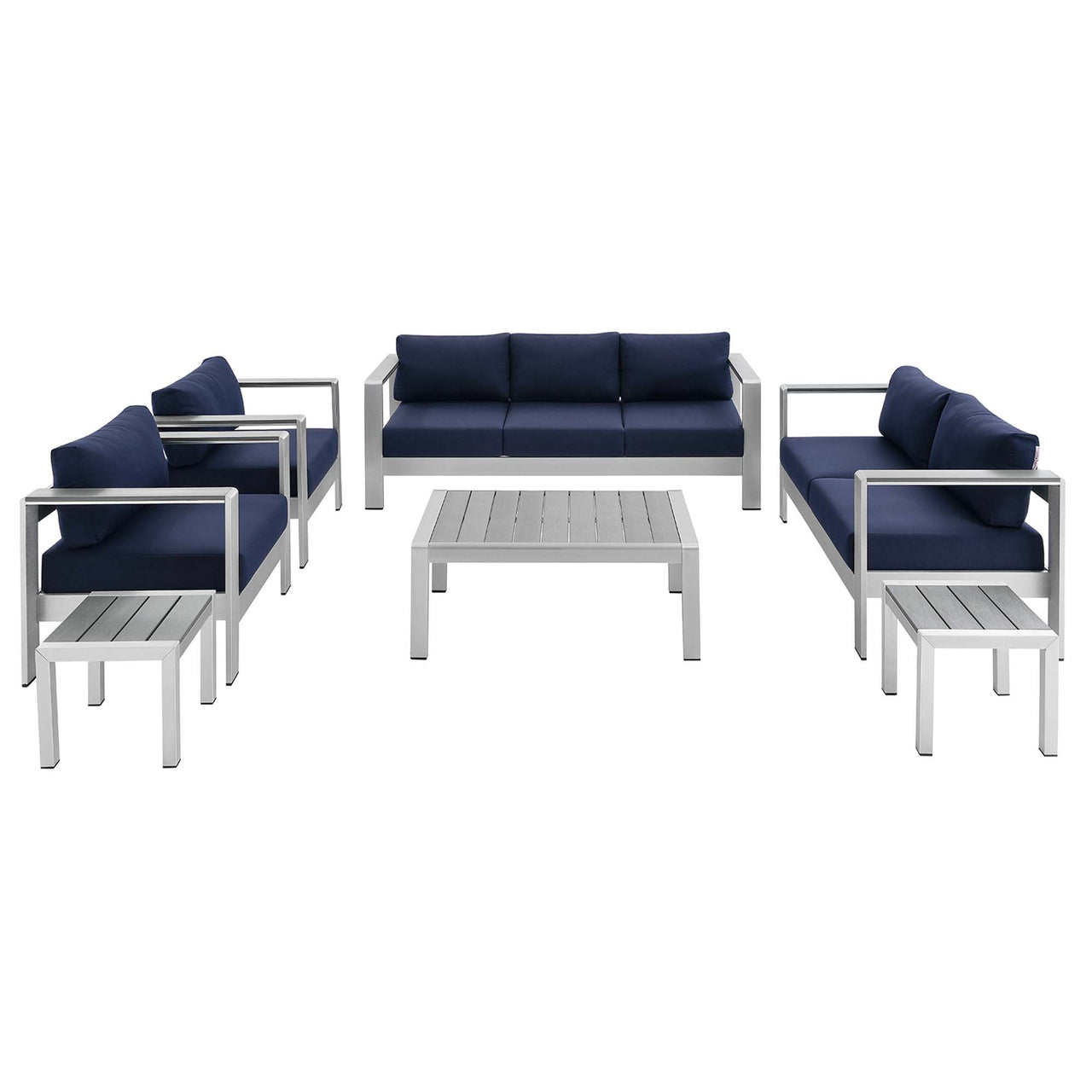 Shorea 7-Piece Sunbrella® Fabric Alfresco Set, Silver & Navy
