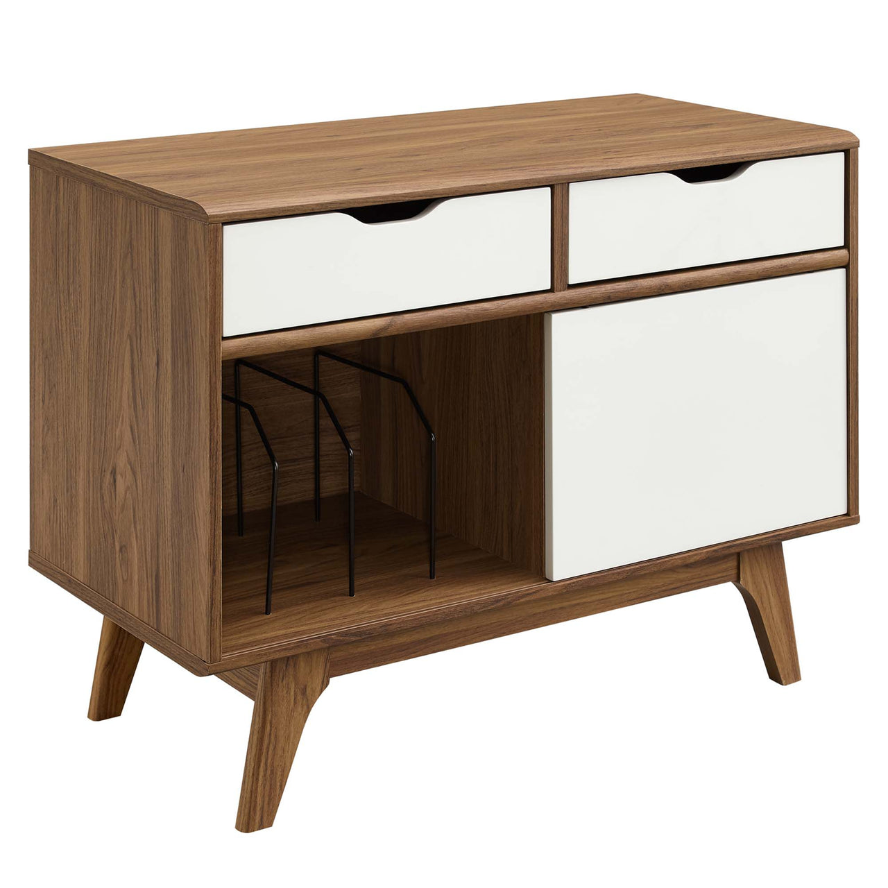 Lunel Vinyl Display Cabinet, Walnut & White