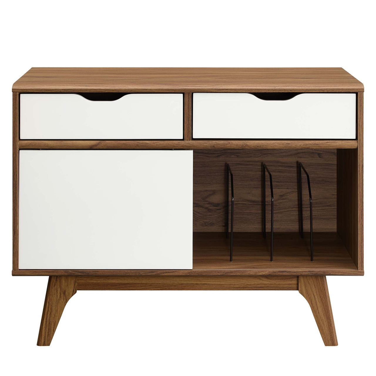 Lunel Vinyl Display Cabinet, Walnut & White