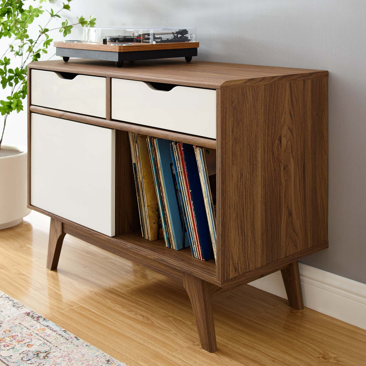 Lunel Vinyl Display Cabinet, Walnut & White