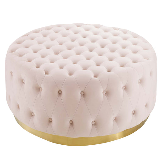 Revona Round Velvet Ottoman, Pink