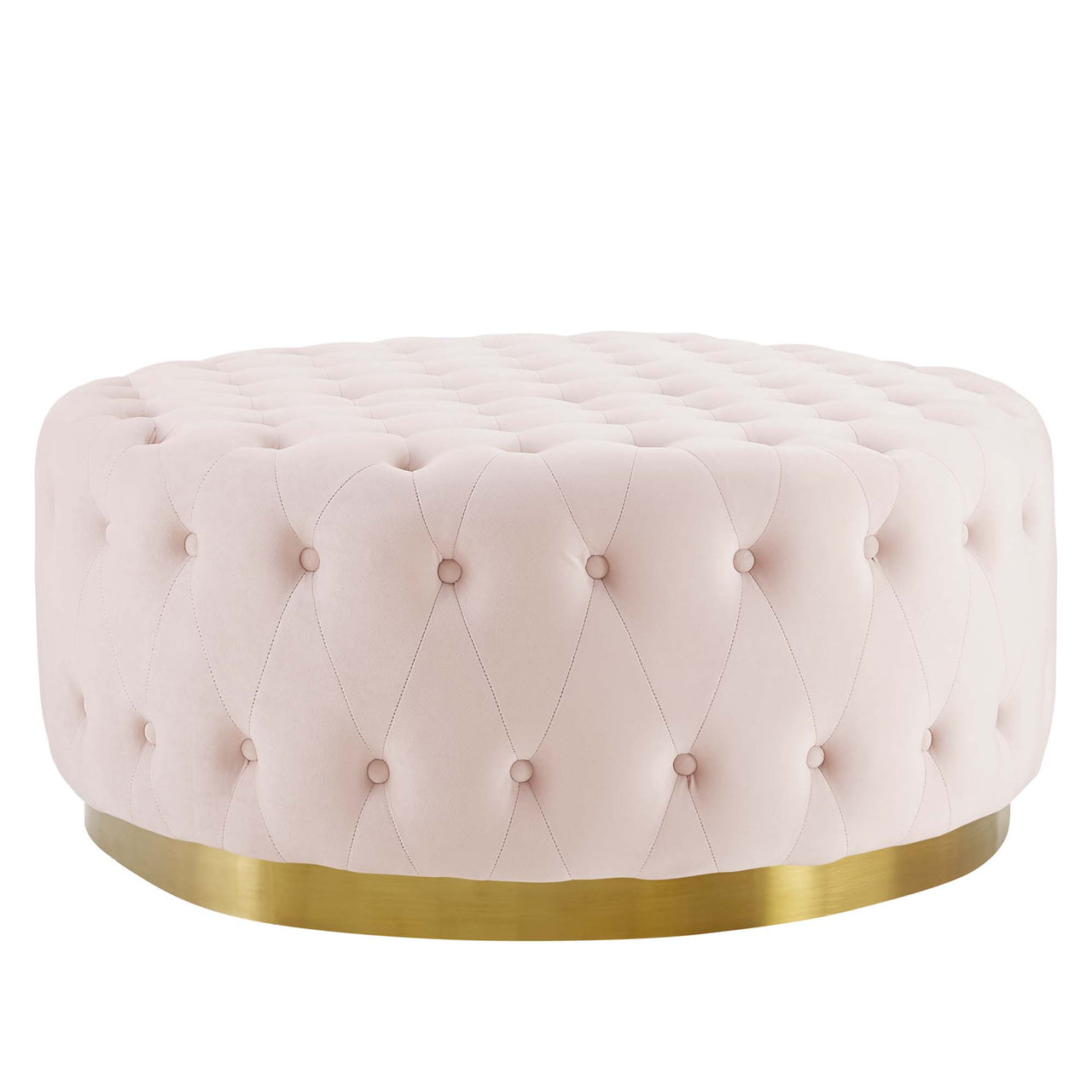 Revona Round Velvet Ottoman, Pink