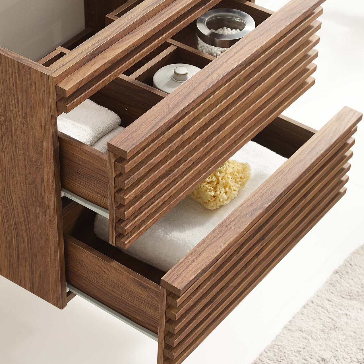 Ventra Floating Vanity Base with Storage, Small, Walnut