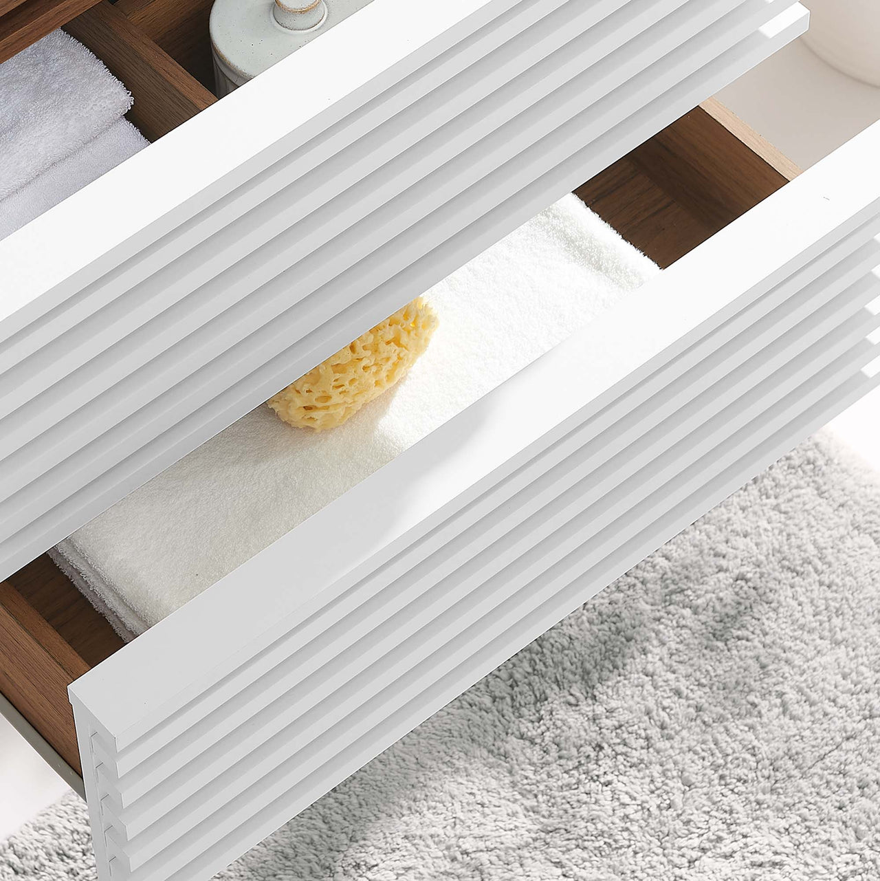 Ventra Floating Vanity Base with Storage, Small, White & Walnut