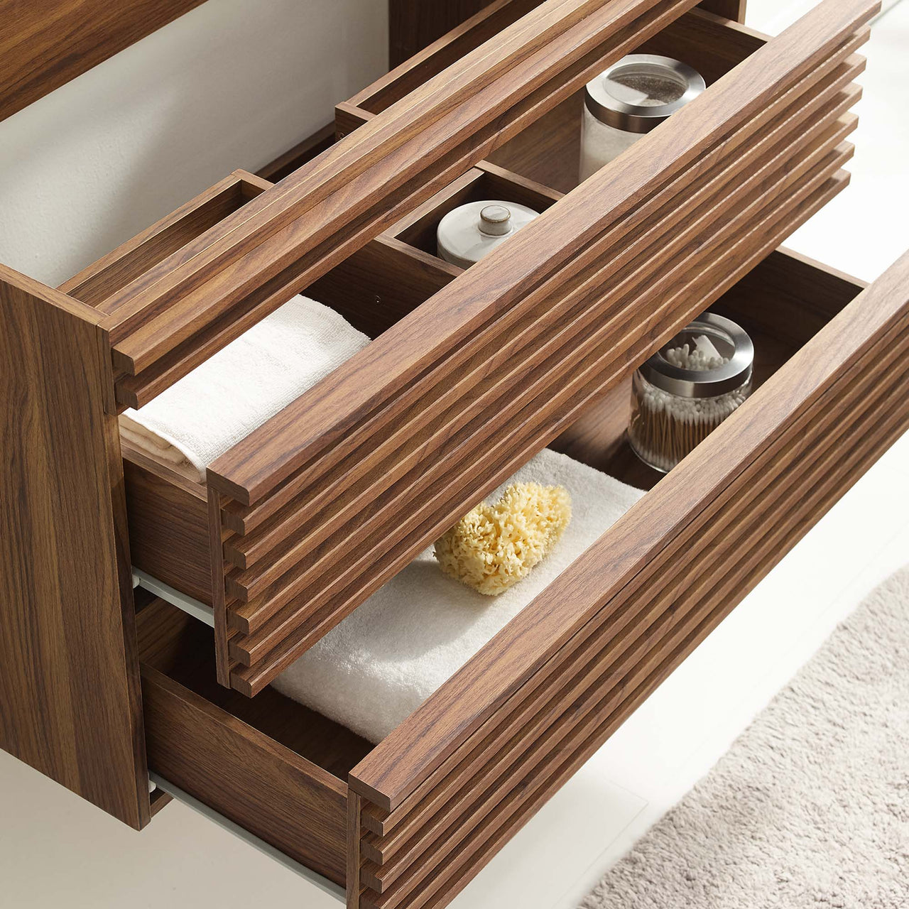 Ventra Floating Vanity Base with Storage, Large, Walnut