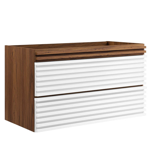 Ventra Floating Vanity Base with Storage, Large, White & Walnut