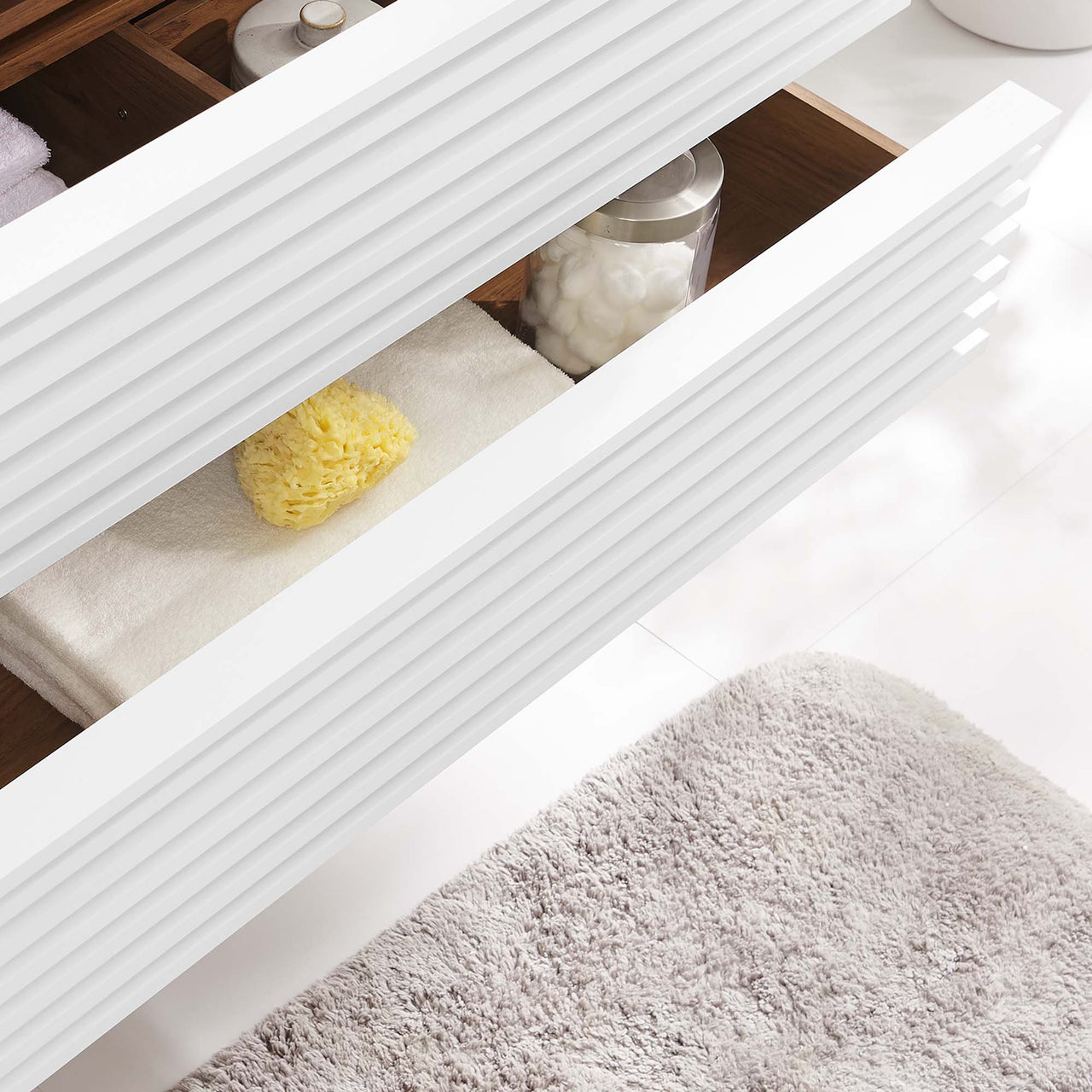 Ventra Floating Vanity Base with Storage, Large, White & Walnut