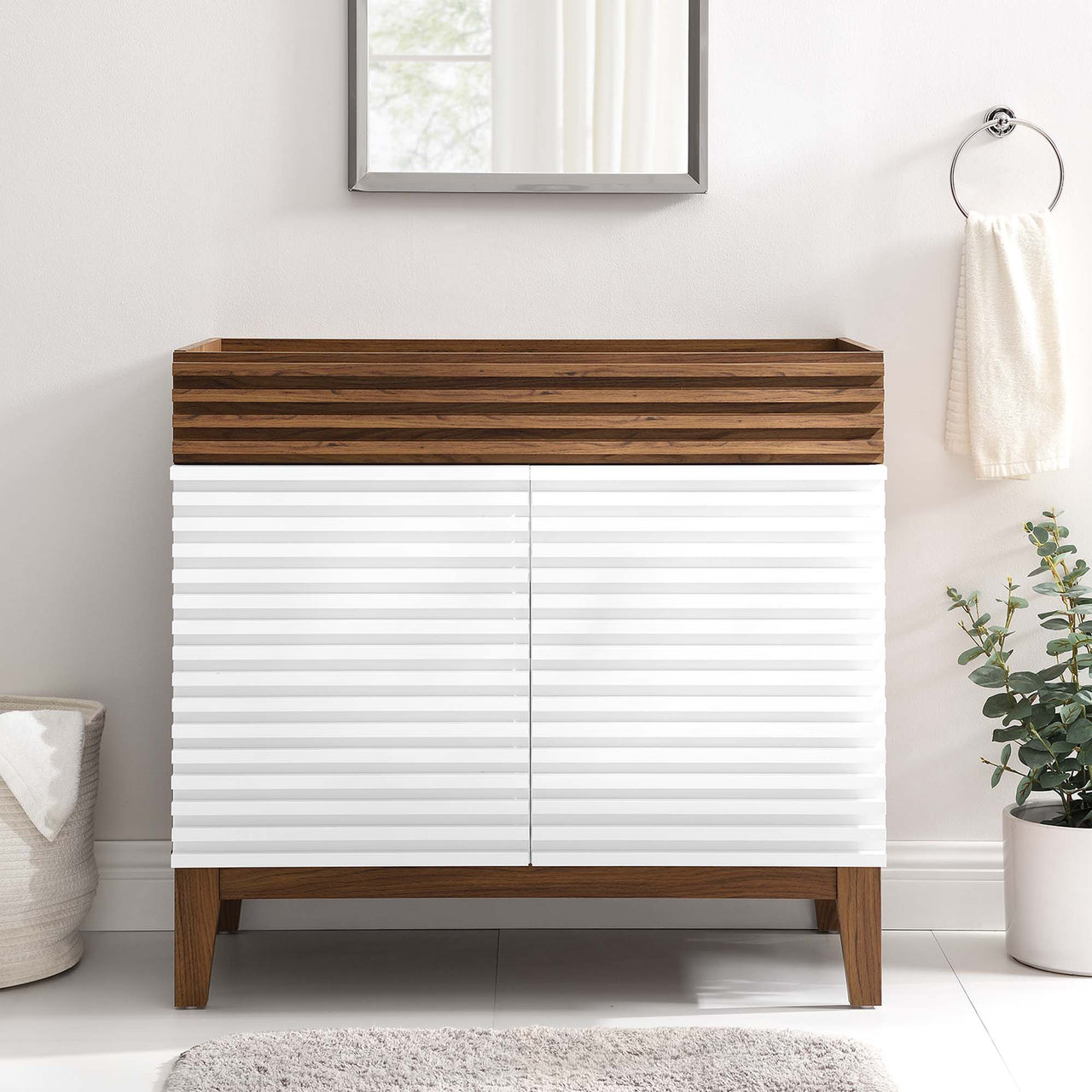 Ventra Vanity Base with Storage, Large, White & Walnut