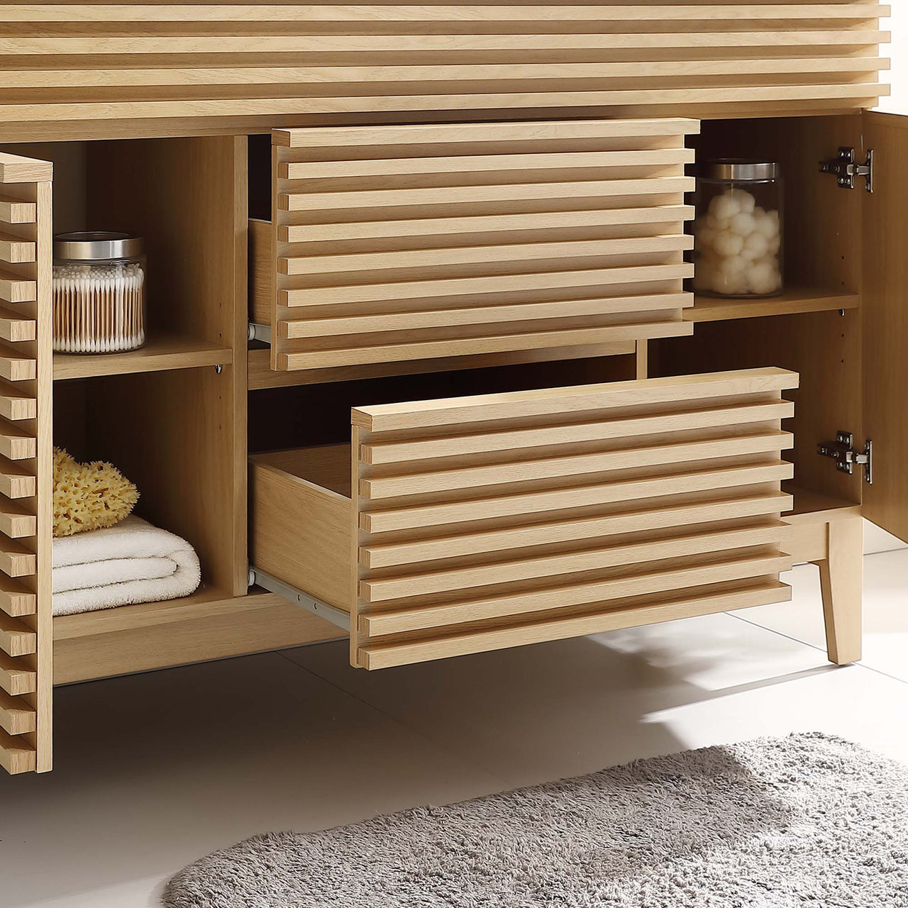 Ventra Vanity Base with Storage (Single Sink Compatible), Extra Large, Oak