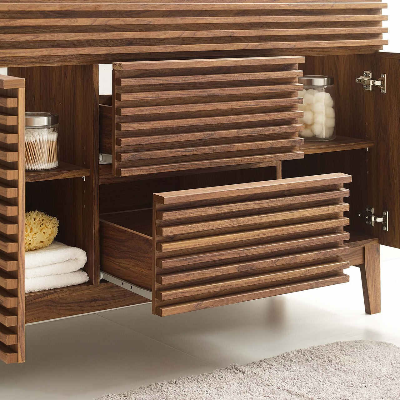 Ventra Vanity Base with Storage (Single Sink Compatible), Extra Large, Walnut